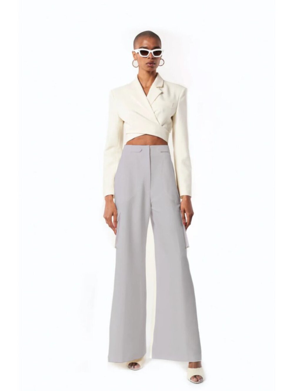 Ronny Kobo ivory cropped wrap tuxedo Zuna jacket